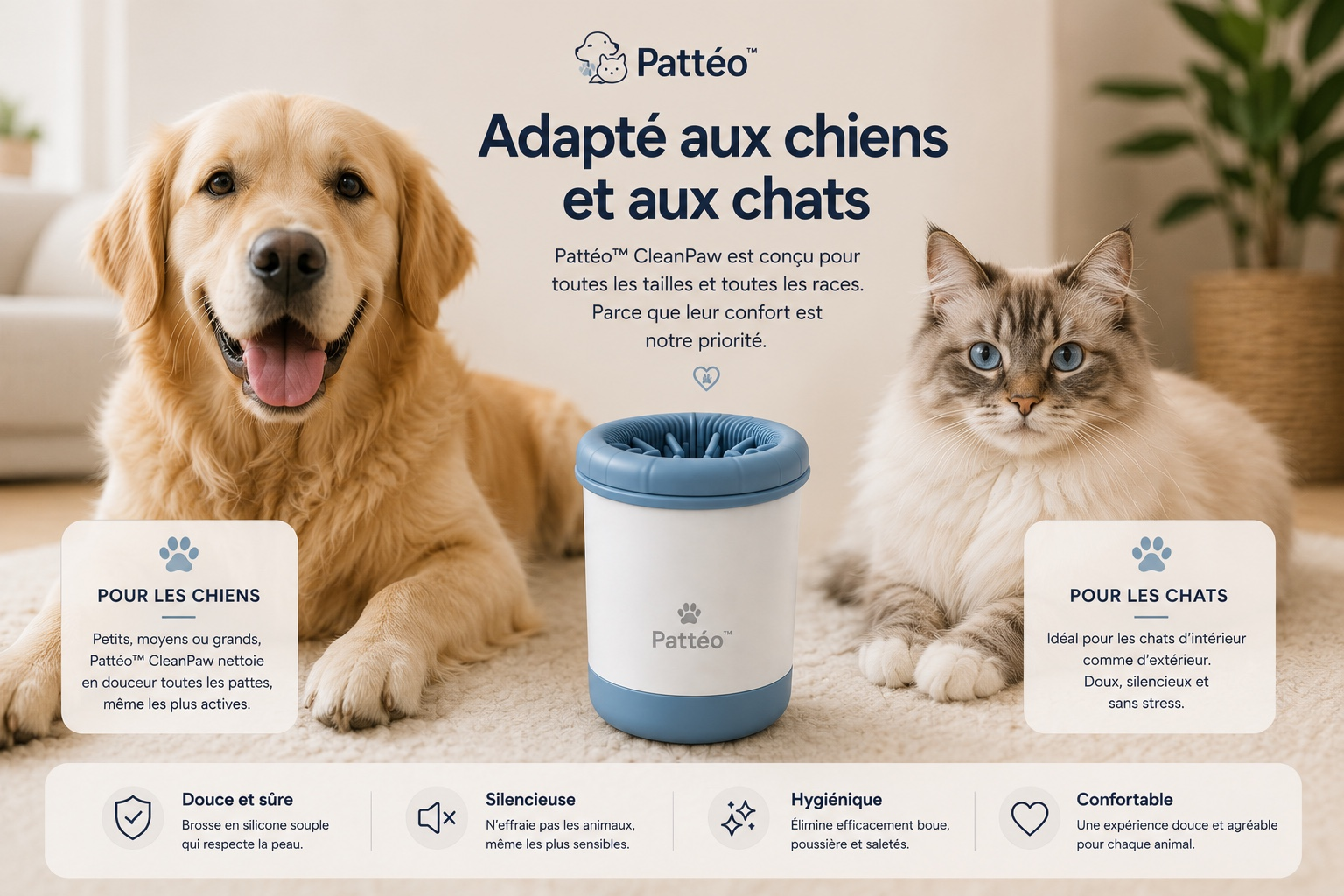 Pattéo™ adapté aux chiens et aux chats, pour toutes les tailles et toutes les races
